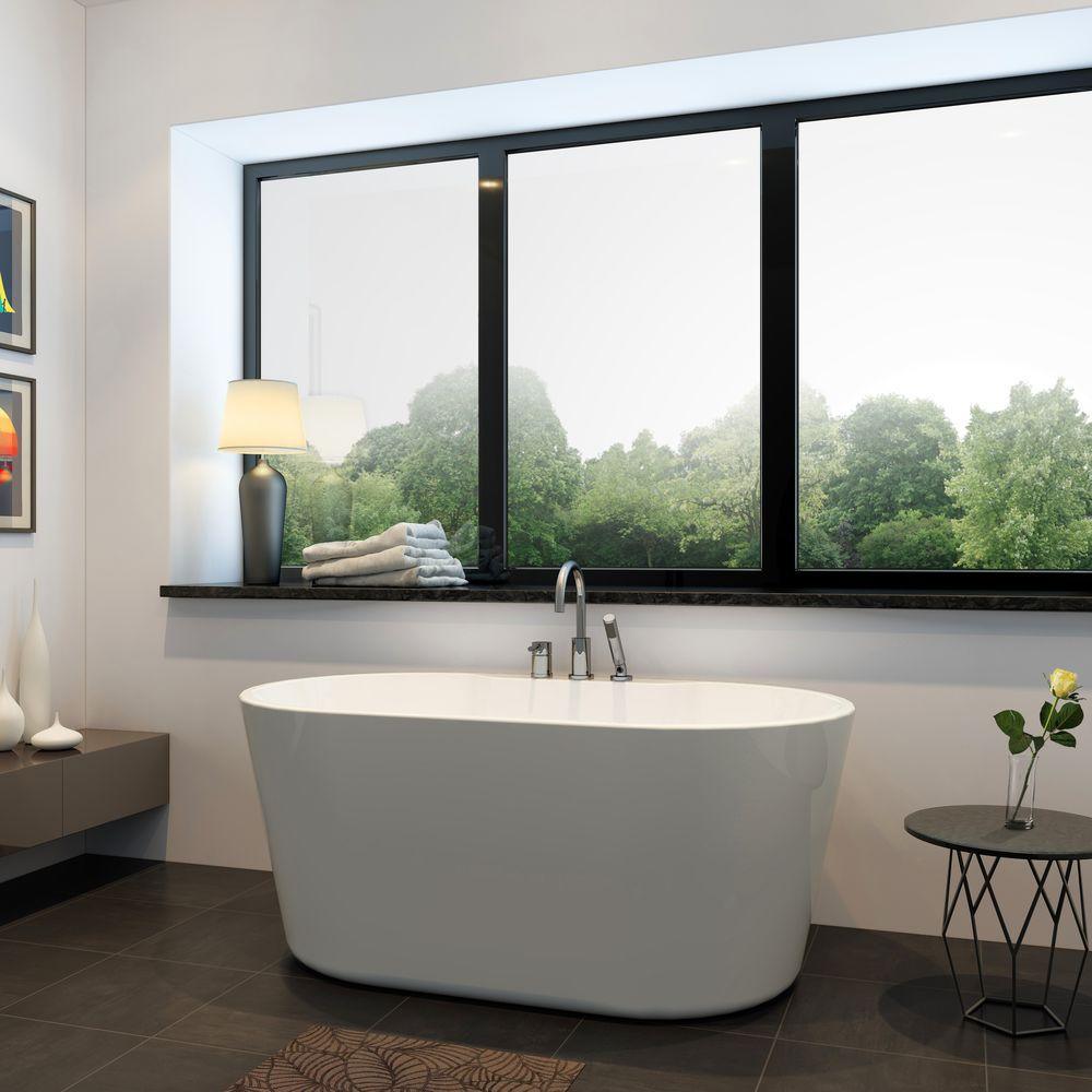 Coral 56 in. Acrylic Freestanding Flatbottom Non-Whirlpool Bathtub in White All-in-One Kit - Super Arbor