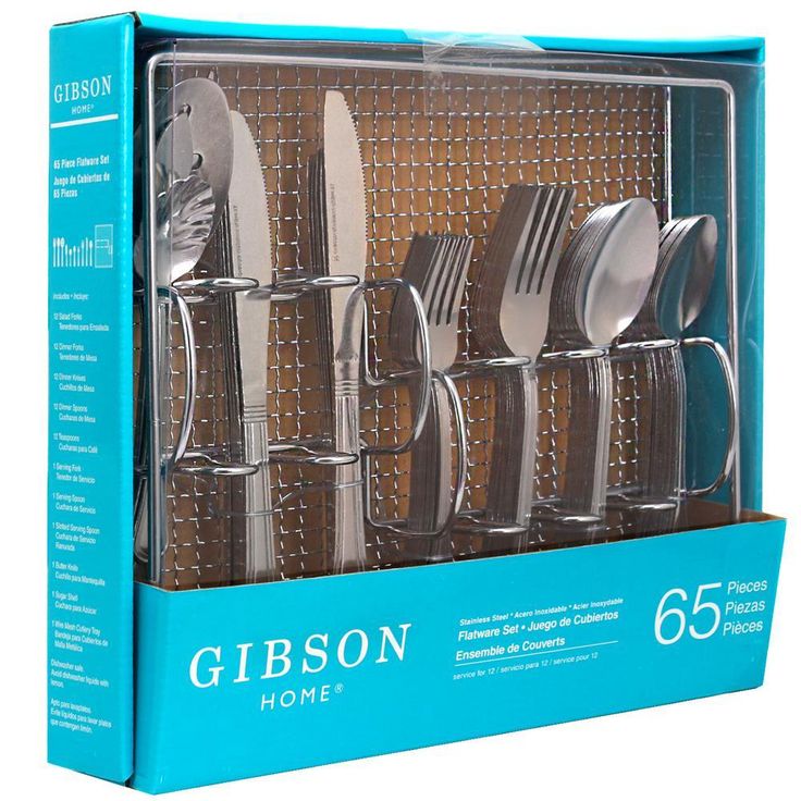 Bay 65 Piece Silver Stainless Steel Flatware Set with Wire Caddie (Service for 8)