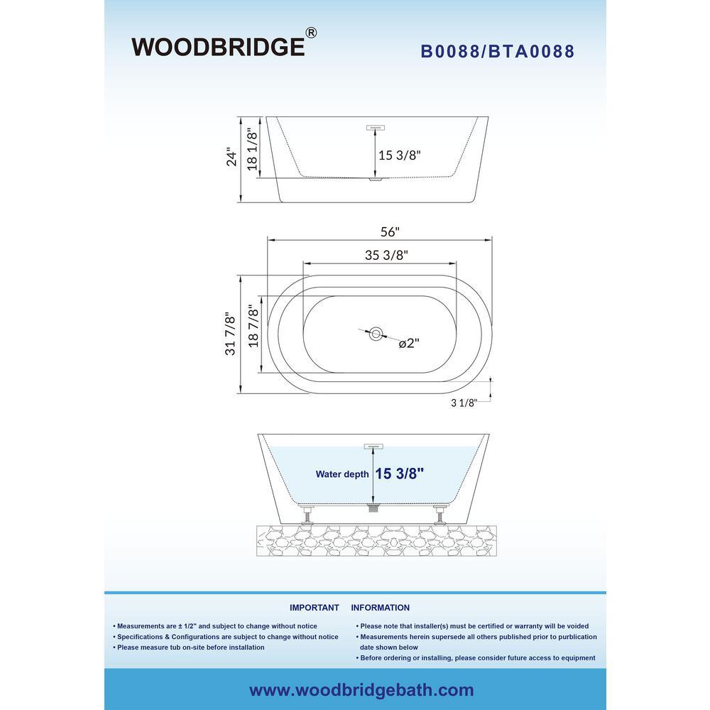 Bridgewater 56 in Acrylic Freestanding Double Ended Soaking Bathtub with Drain and Overflow Included in White - Super Arbor