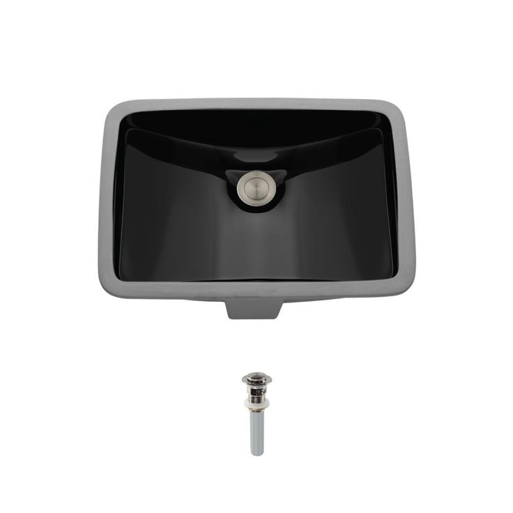 MR Direct Undermount Porcelain Bathroom Sink in Black with Pop-Up Drain in Brushed Nickel