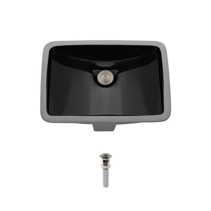 MR Direct Undermount Porcelain Bathroom Sink in Black with Pop-Up Drain in Brushed Nickel