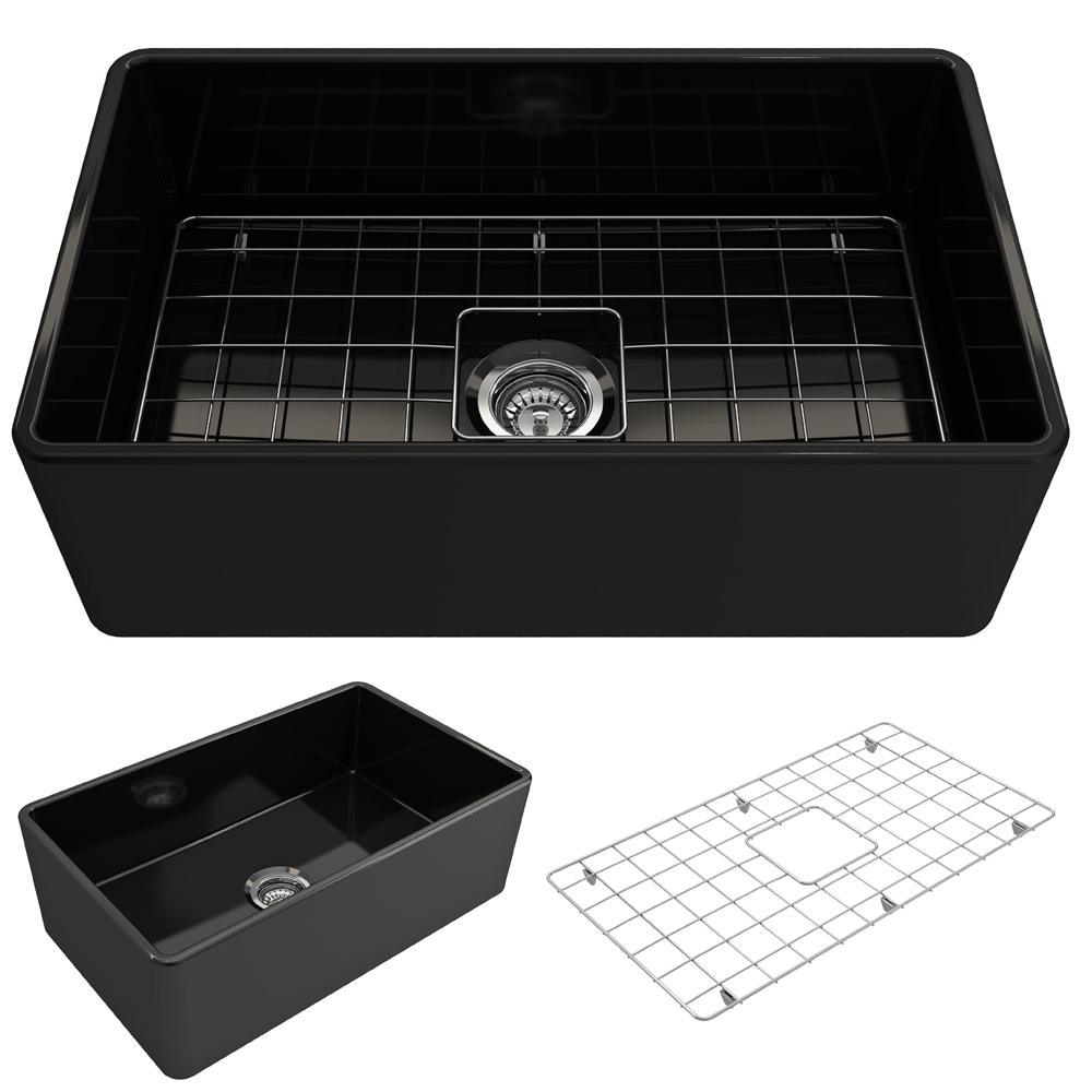 Classico Farmhouse Apron Front Fireclay 30 in. Single Bowl Kitchen Sink with Bottom Grid and Strainer in White - Super Arbor