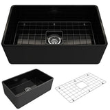 Classico Farmhouse Apron Front Fireclay 30 in. Single Bowl Kitchen Sink with Bottom Grid and Strainer in White - Super Arbor