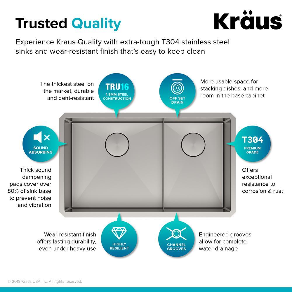 Standart PRO Undermount Stainless Steel 16-Gauge 32 in. 60/40 Double Bowl Kitchen Sink - Super Arbor
