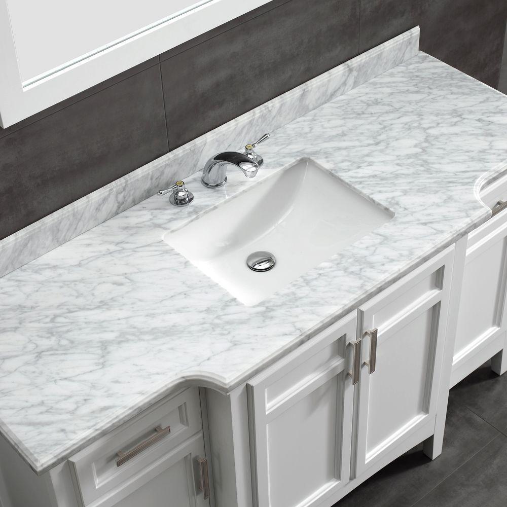 Sassy 60 in. Vanity in White with Marble Vanity Top in Carrara White - Super Arbor