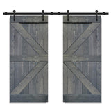 K Series 36 in. x 84 in. Gray Stained Solid Knotty Pine Wood Double Interior Sliding Barn Doors with Hardware Kit - Super Arbor