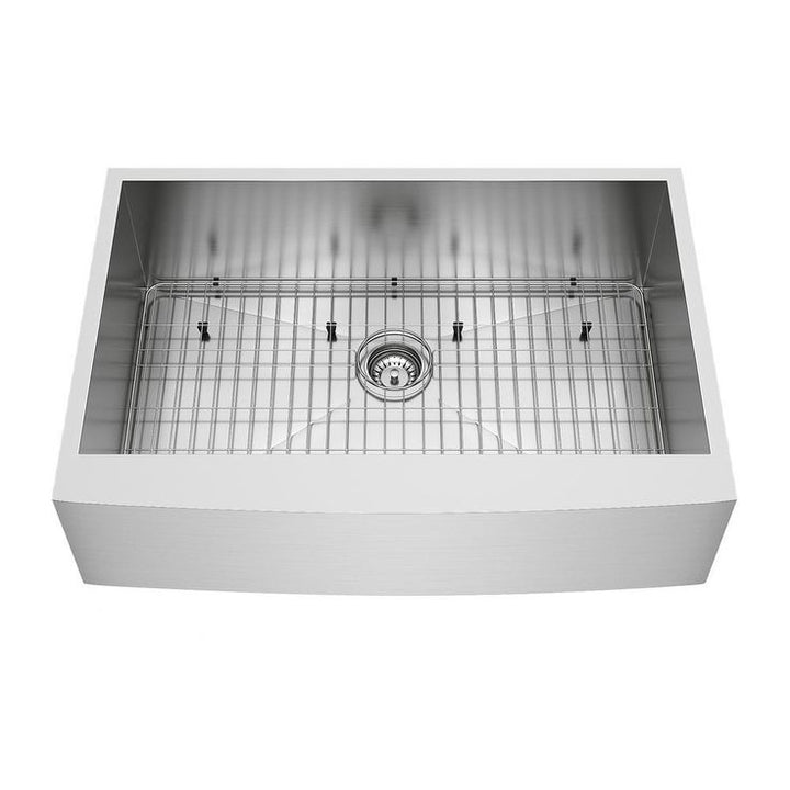 Camden Stainless Steel 33 in. Single Bowl Farmhouse Apron-Front Kitchen Sink with Strainer and Stainless Steel Grid