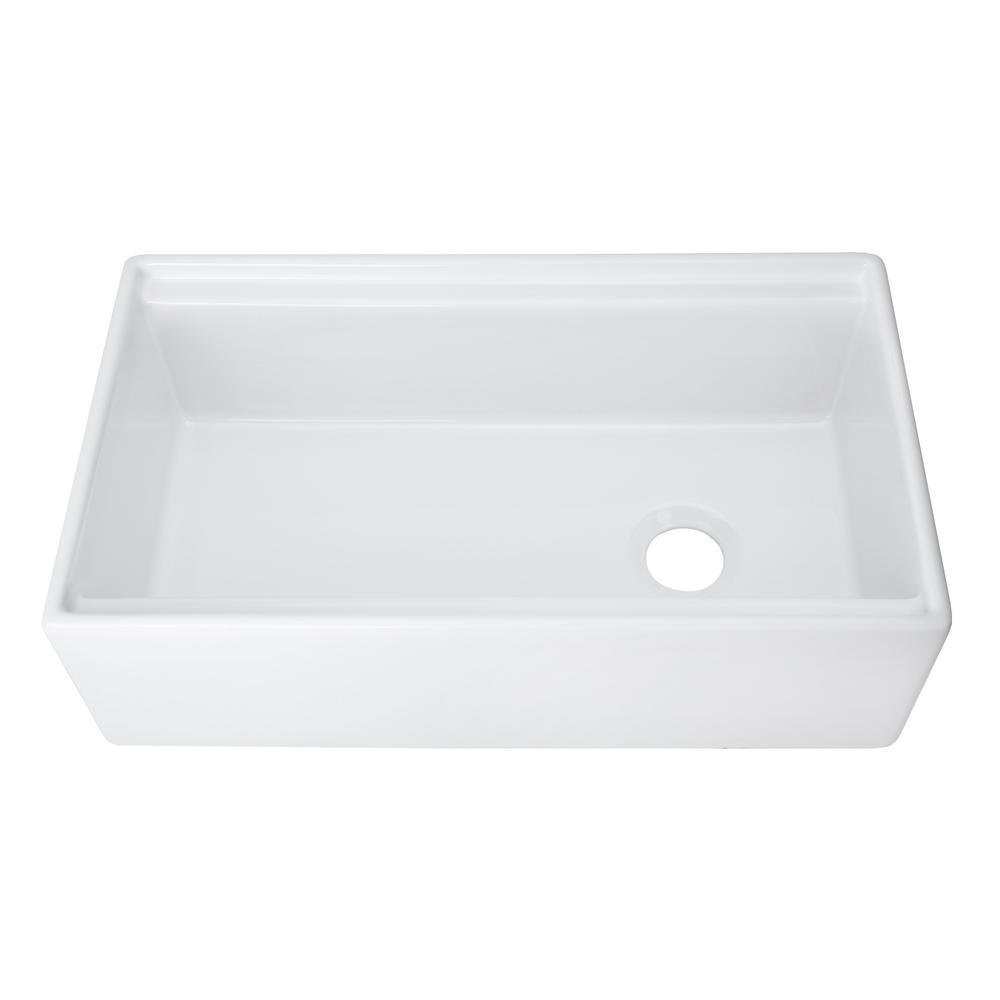 Fireclay 33 in. Single Bowl Farmhouse Apron Front Reversible Kitchen Sink in White with Cutting Board and Grid - Super Arbor
