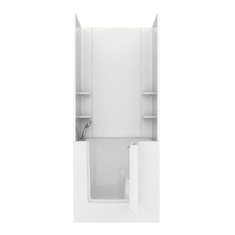 Rampart Nova Heated 5 ft. Walk-in Whirlpool Bathtub with Flat Easy Up Adhesive Wall Surround in White - Super Arbor