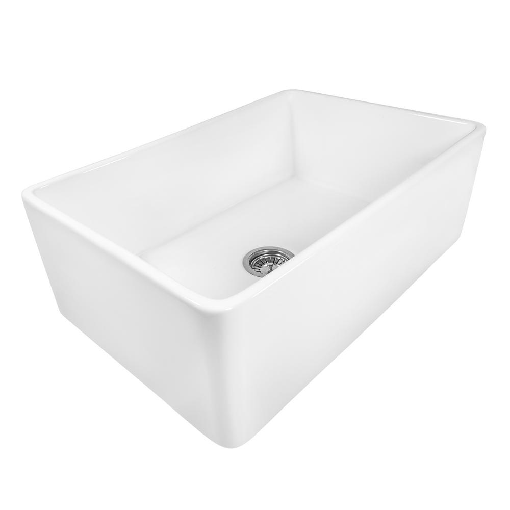 Farmhouse Apron-Front Fireclay 33 in. x 20 in. Reversible Single Bowl Kitchen Sink in White - Super Arbor