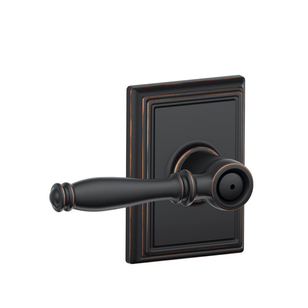 Birmingham Aged Bronze Privacy Bed/Bath Door Lever with Addison Trim - Super Arbor