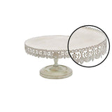 16 in. W x 9 in. H Whitewashed and Rust Brown Round Iron Cake Stand with Floral Bunting Overhang