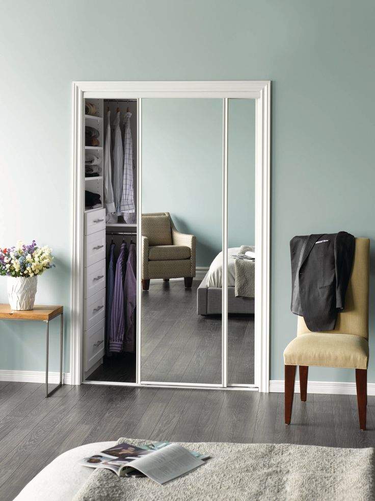RELIABILT BY0120 48-in x 80-in White Mirrored Glass Prefinished Steel Sliding Door Hardware Included