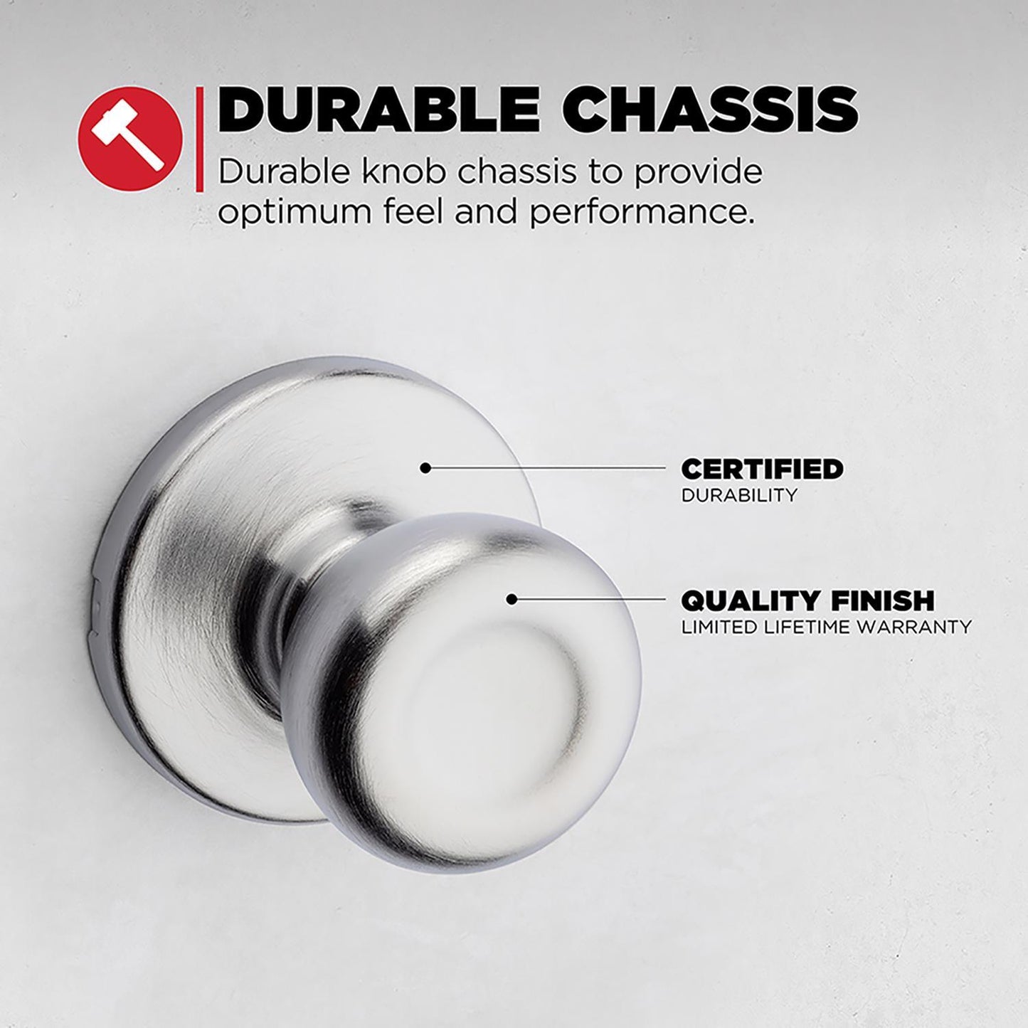 Kwikset Tylo Passage Door Knob, Satin Chrome, ANSI/BHMA Grade 3, Fits 1-3/8 to 1-3/4 in Doors
