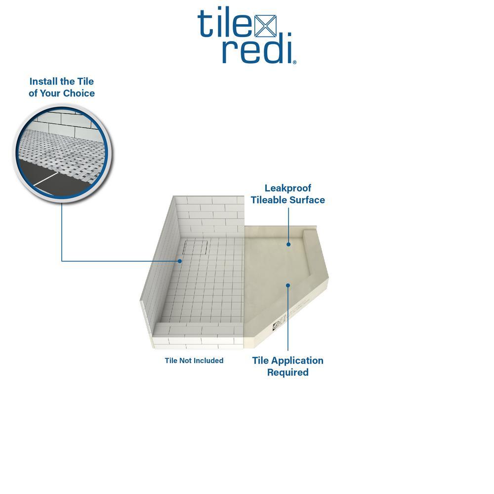Redi Neo 46 in. x 46 in. Neo-Angle Corner Shower Base with Back Drain and Tileable Grate - Super Arbor