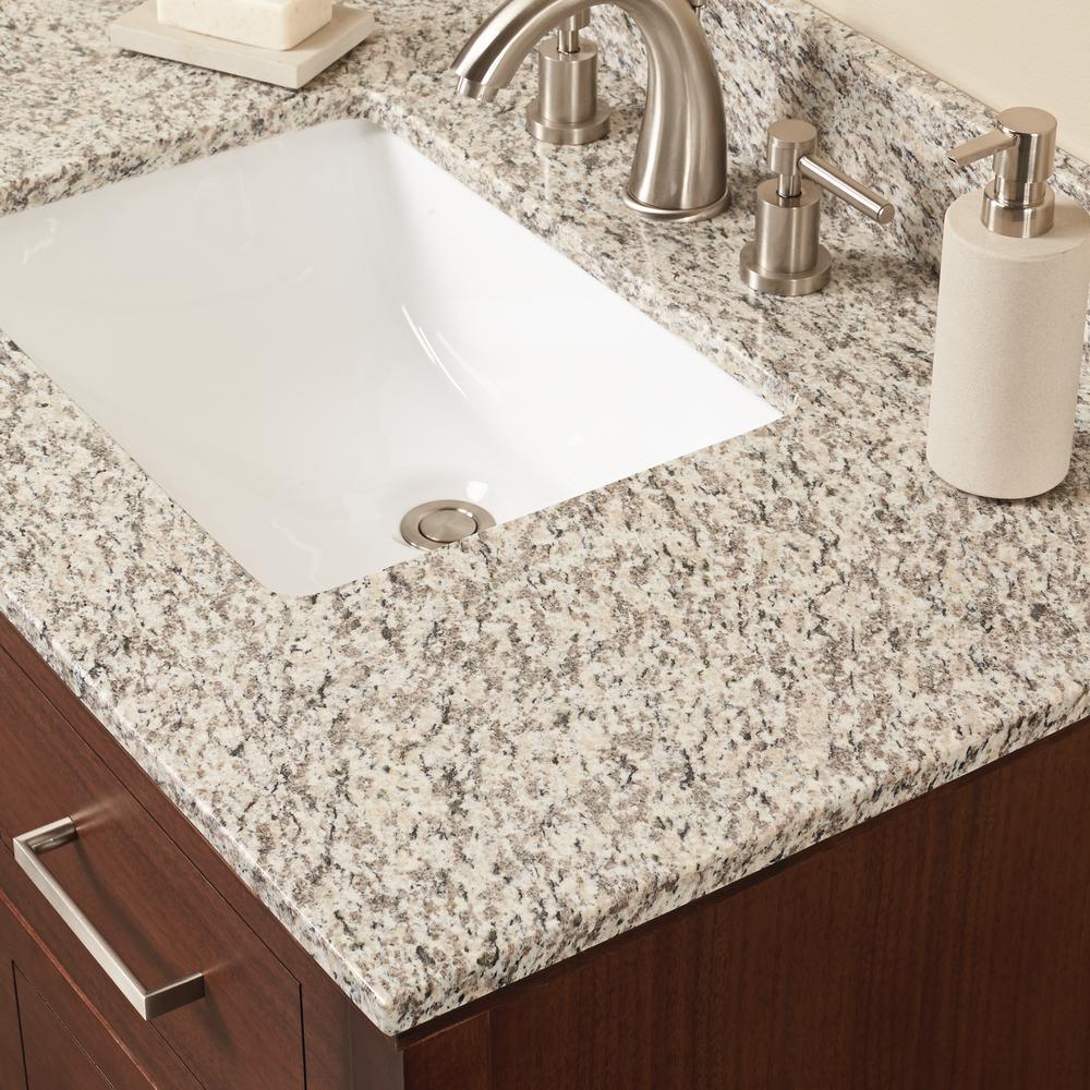 37 in. W Granite Single Vanity Top in Blanco Perla with White Sink - Super Arbor