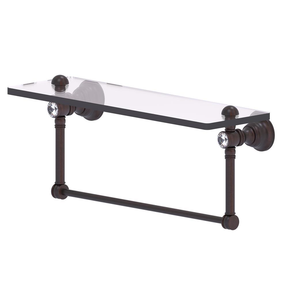 Carolina Crystal Collection 16 in. Glass Shelf with Integrated Towel Bar in Polished Brass - Super Arbor