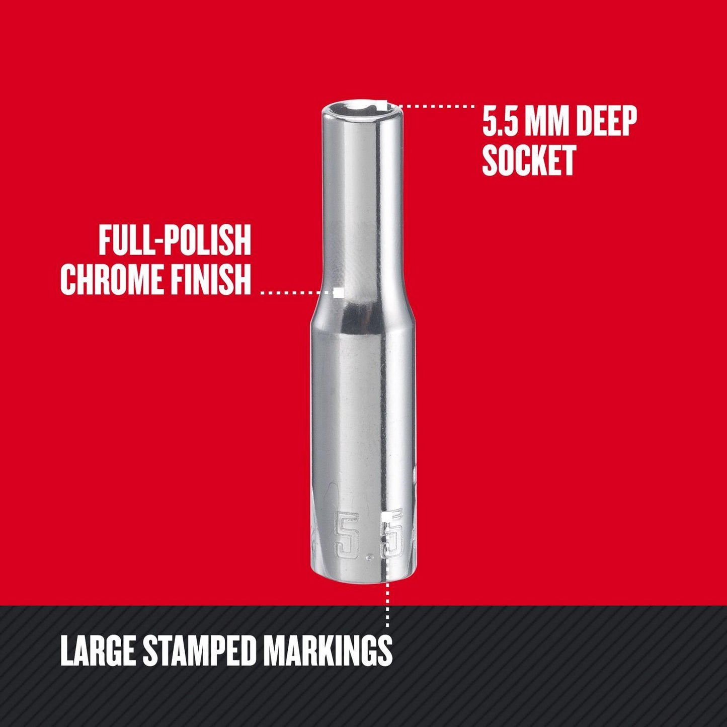 Craftsman 5.5 mm Metric Deep Socket, 1/4 in. Drive, 6 Point
