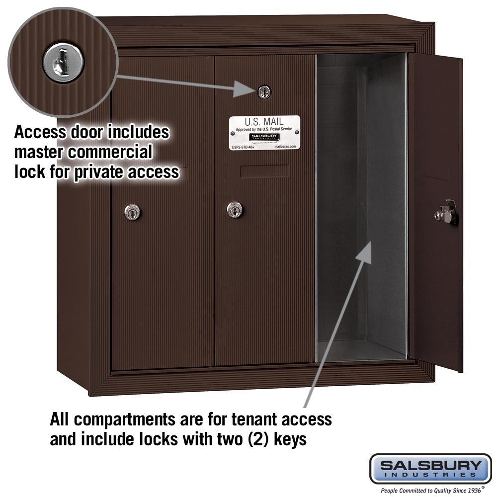 3500 Series Bronze Surface-Mounted Private Vertical Mailbox with 3 Doors - Super Arbor