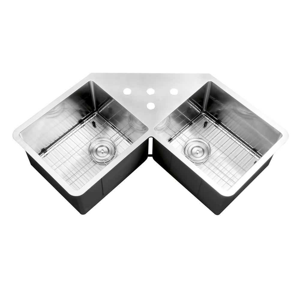 50/50 Undermount 16-Gauge Stainless Steel 44 in. Corner Butterfly Double Bowl Kitchen Sink - Super Arbor