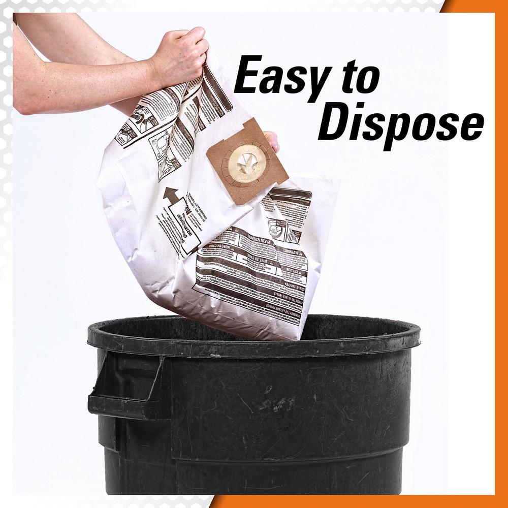 High-Efficiency Size B Dust Collection Bags for 5 to 10 Gal. RIDGID Wet/Dry Shop Vacuums, except HD06001 (2-Pack) - Super Arbor