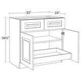 Home Decorators Collection Grayson 33 in. W x 24 in. D x 34.5 in. H Assembled Plywood Base Kitchen Cabinet in Pearl Gray with 1ROT Soft Close