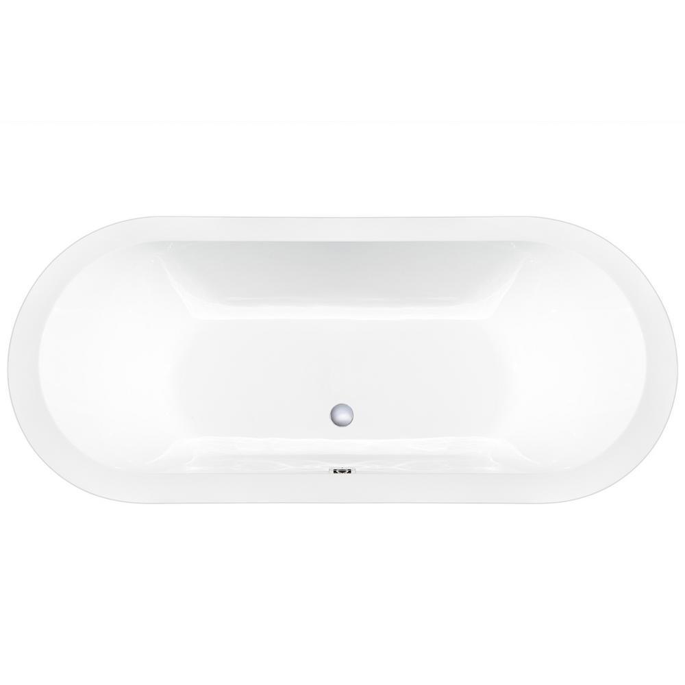 70.8 in. Acrylic Pop Up Drain Oval Double Ended Flatbottom Freestanding Bathtub in White - Super Arbor