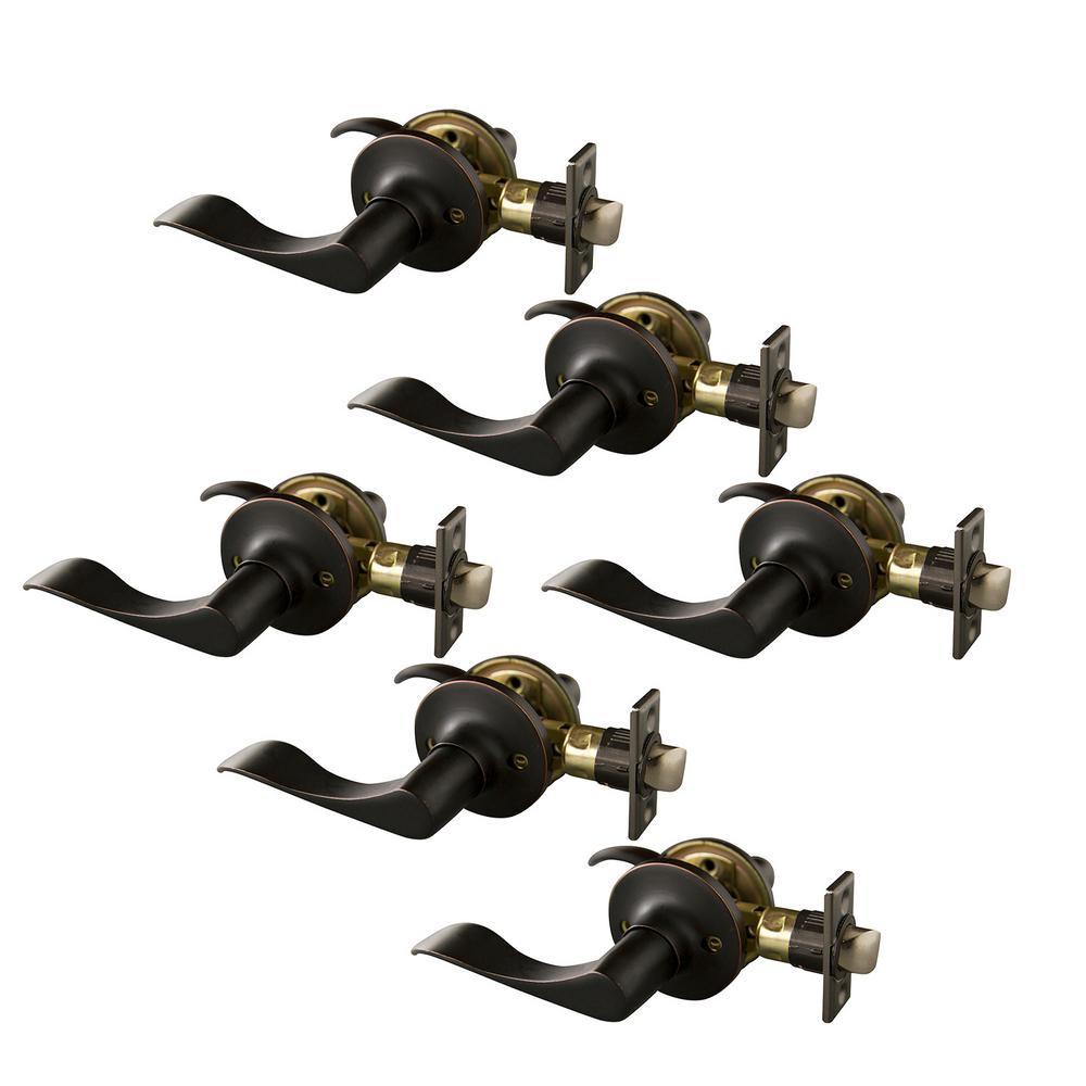 Stratford Satin Nickel Passage Hall/Closet Door Lever with Universal 6-Way Latch (6-Pack) - Super Arbor
