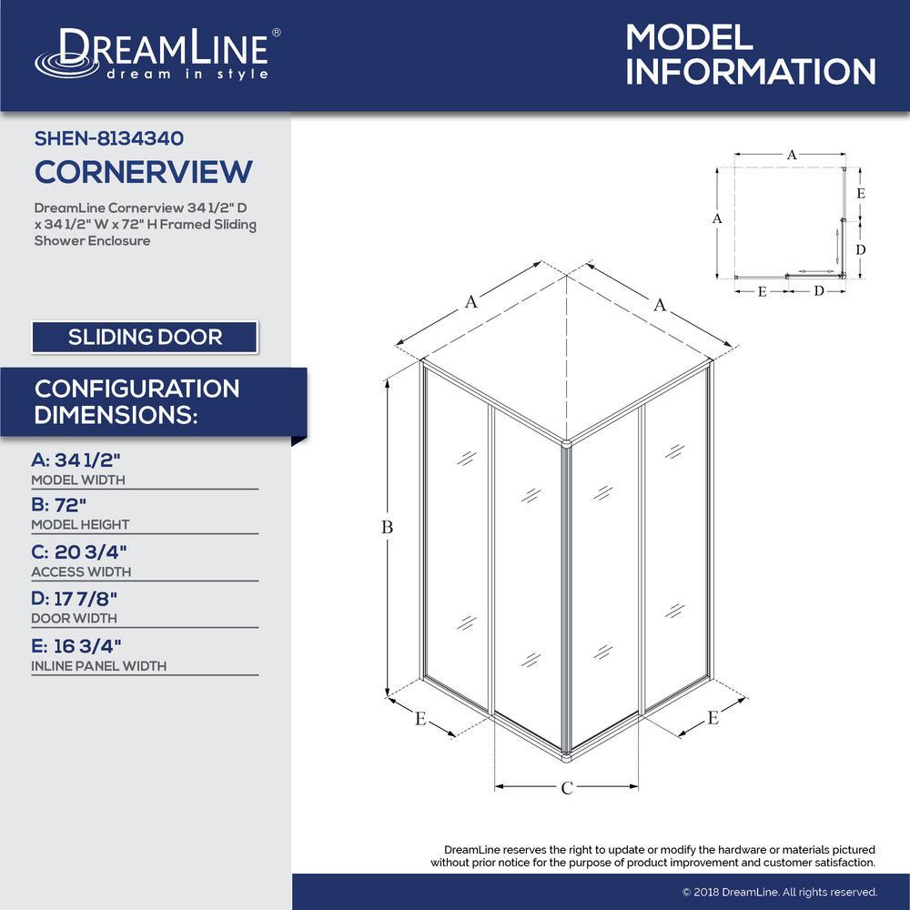 Cornerview 34-1/2 in. x 72 in. Framed Corner Sliding Shower Door Enclosure in Chrome without Handle - Super Arbor