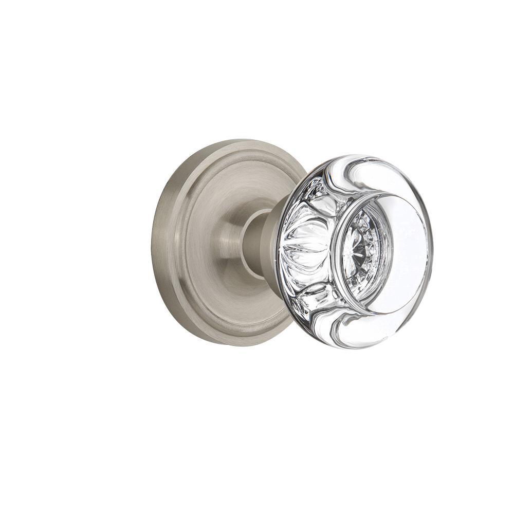 Classic Rosette 2-3/4 in. Backset Unlacquered Brass Privacy Bed/Bath Round Clear Crystal Glass Door Knob - Super Arbor