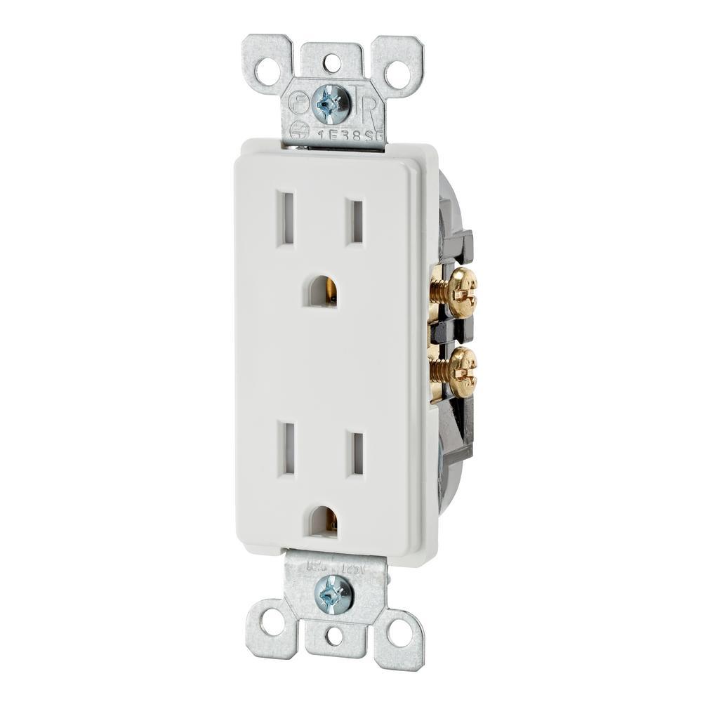 Decora 15 Amp Tamper Resistant Duplex Outlet, White - Super Arbor