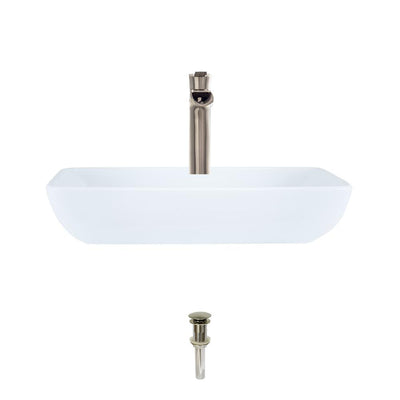 MR Direct Porcelain Vessel Sink in White with 731 Faucet and Pop-Up Drain in Brushed Nickel - Super Arbor