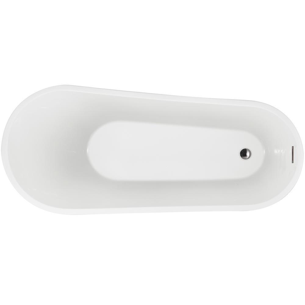 59 in. Acrylic Oval Slipper Flatbottom Freestanding Bathtub in Glossy White - Super Arbor