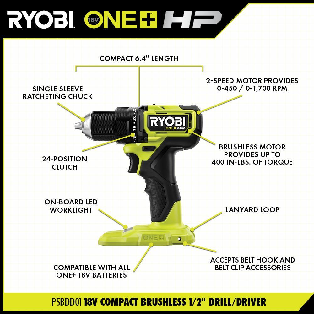 ONE+ HP 18V Brushless Cordless Compact 4-Tool Combo Kit with (2) 1.5 Ah Batteries, Charger, and Bag - Super Arbor