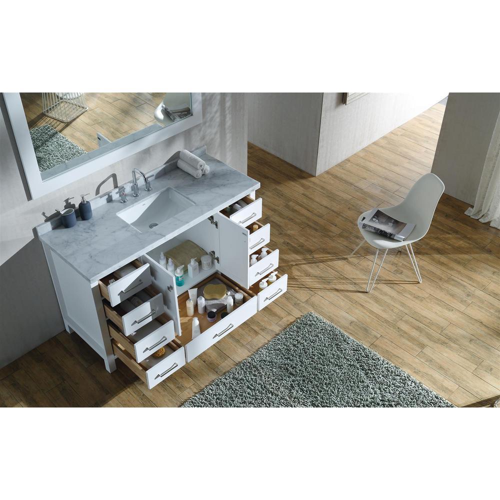 Cambridge 55 in. Bath Vanity in White with Marble Vanity Top in Carrara White with White Basin - Super Arbor