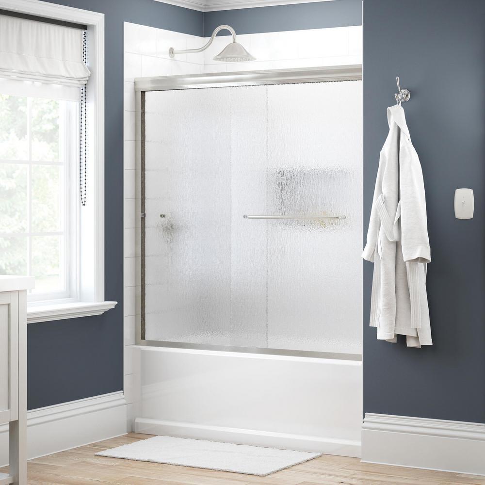 Simplicity 60 in. x 58-1/8 in. Semi-Frameless Traditional Sliding Bathtub Door in Bronze with Droplet Glass - Super Arbor