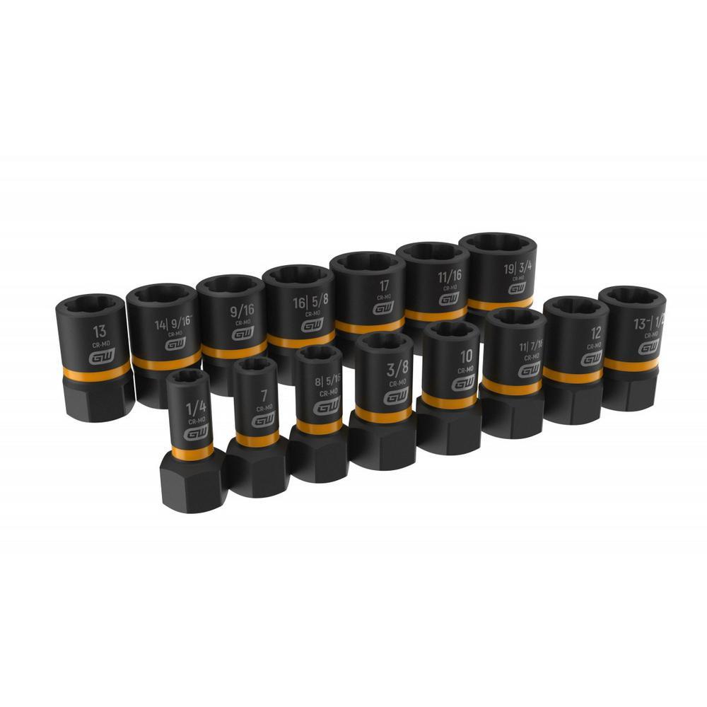 1/4 in. and 3/8 in. Drive Bolt Biter Impact Extraction Socket Set (28-Piece) - Super Arbor