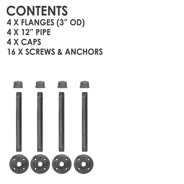 1/2 in. x 1 ft. L Black Pipe Wall Mounted Clothing Bracket Kit (Set of 4)