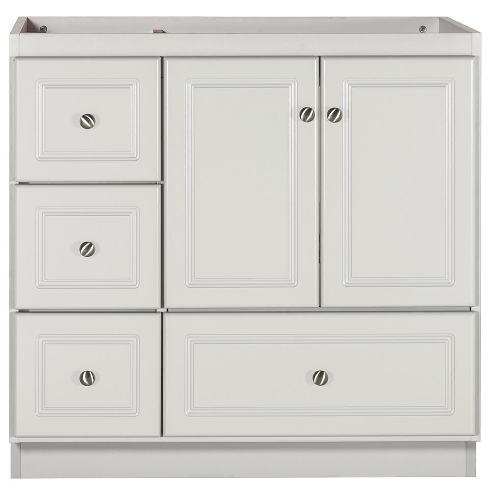 Ultraline 30 in. W x 21 in. D x 34.5 in. H Vanity with Left Drawers Cabinet Only in Satin White - Super Arbor