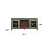 58 in. Wood Media TV Stand Console with Fireplace - Grey Wash - Super Arbor