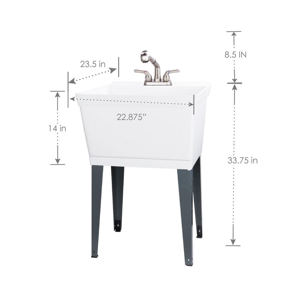 Complete 22.875 in. x 23.5 in. White 19 Gal. Utility Sink Set with Non-Metallic Stainless Steel Finish Pull-Out Faucet - Super Arbor