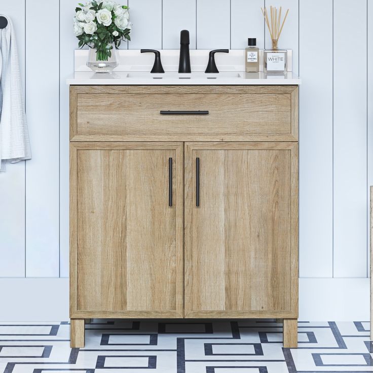 Style Selections Dolton 30-in Natural Oak Undermount Single Sink Bathroom Vanity with White Engineered Stone Top