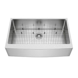 Camden Stainless Steel 33 in. Single Bowl Farmhouse Apron-Front Kitchen Sink with Strainer and Stainless Steel Grid