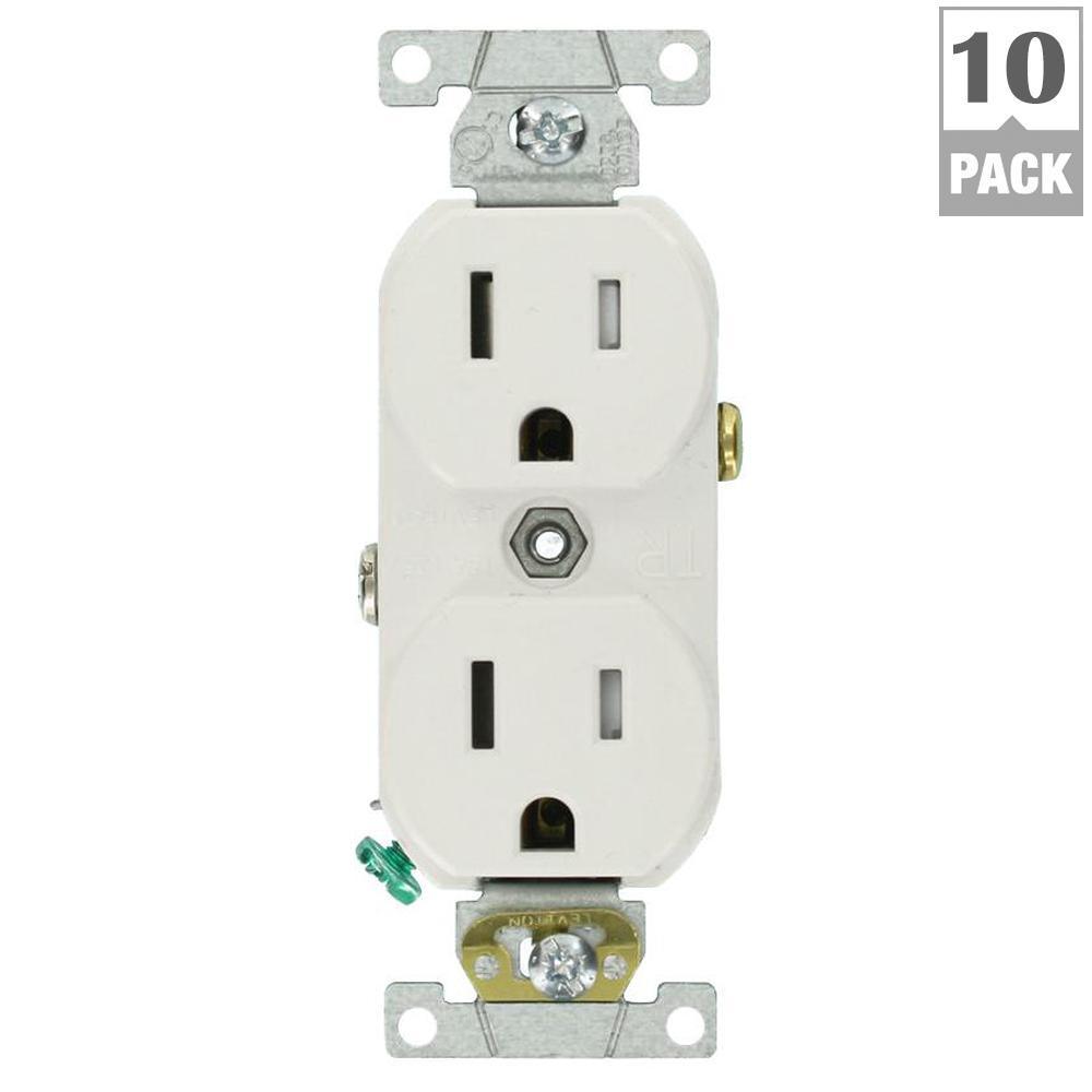 15 Amp Commercial Grade Tamper Resistant Duplex Outlet, White (10-Pack) - Super Arbor