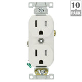 15 Amp Commercial Grade Tamper Resistant Duplex Outlet, White (10-Pack) - Super Arbor