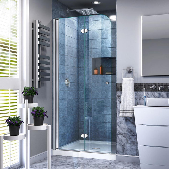 Aqua Fold 33.5 in. x 72 in. Semi-Frameless Hinged Shower Door in Chrome - Super Arbor