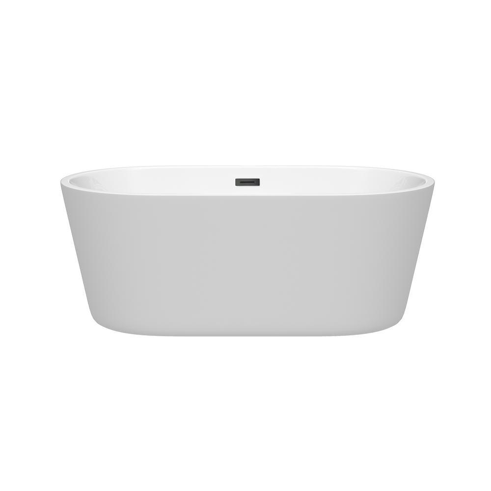 Carissa 60 in. Acrylic Flatbottom Bathtub in White with Matte Black Trim - Super Arbor