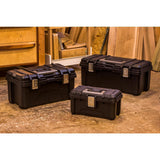 26 in. Plastic Portable Tool Box with Metal Latches in Black - Super Arbor