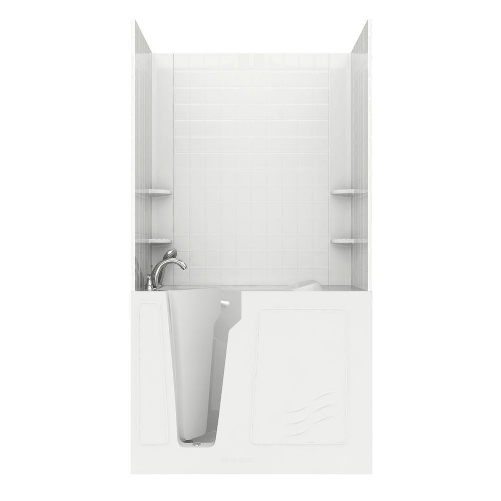 Rampart Nova Heated 5 ft. Walk-in Whirlpool Bathtub with 6 in. Tile Easy Up Adhesive Wall Surround in Biscuit - Super Arbor