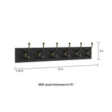 27 in. L Black Rail-Mounted Wall Hook Hanging Rack with 6 Hooks